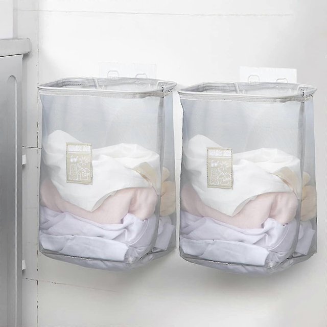 2 Piece Foldable Dirty Laundry Hamper,Wall Mounted Laundry Hamper With Removable Storage Basket,381726 Toy Hamper For Boy Girl Nursery (Grey)