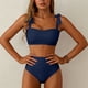 thumbnail image 4 of Trajes de baño para mujer, traje de baño de bikini de tirantes sin espalda de color liso para mujer, conjunto de bikini con bloques de color y hombros descubiertos, trajes de baño para mujer, trajes d, 4 of 5
