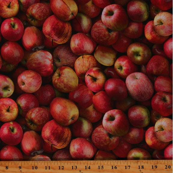 Cotton Apples Fruits Food Red Shinny Produce Red Cotton Fabric Print by the Yard (FRUIT-CD2942-RED)