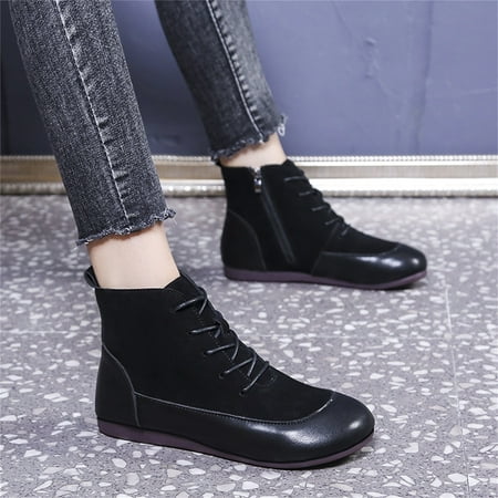 

Soft Soled High Top Round Toed Comfortable Women s Boots Zipper Lace Up Side Flat Soled Shoes Women s Boots