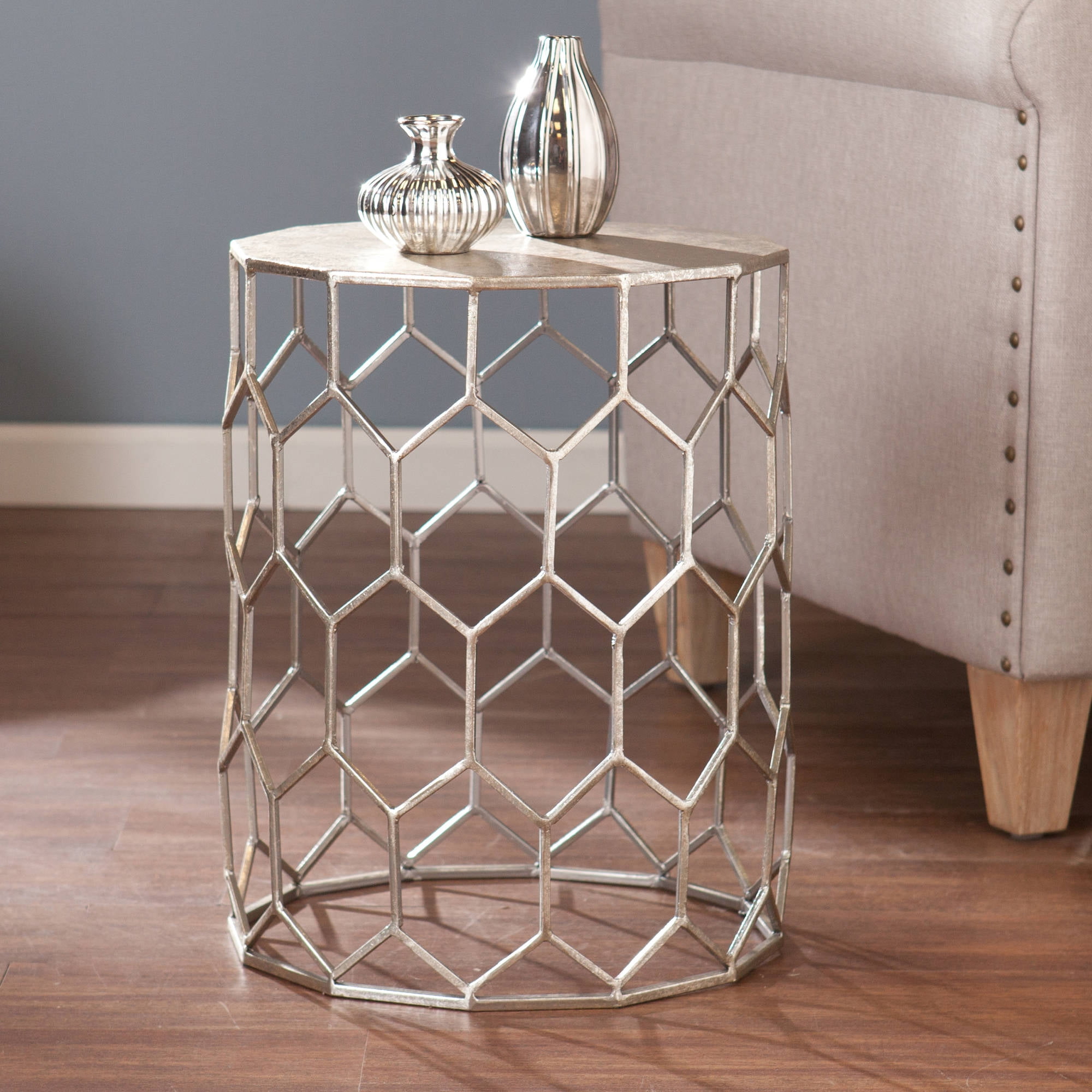 Details about   Wichita Storage Accent Side Table Pewter Metal & Black Tempered Glass Top Wi... 