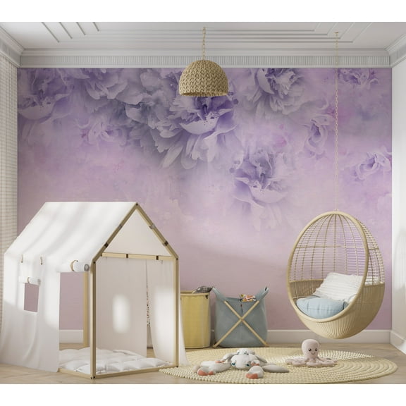 Floral Wallpaper Wall Mural - Light Purple Floral Composition