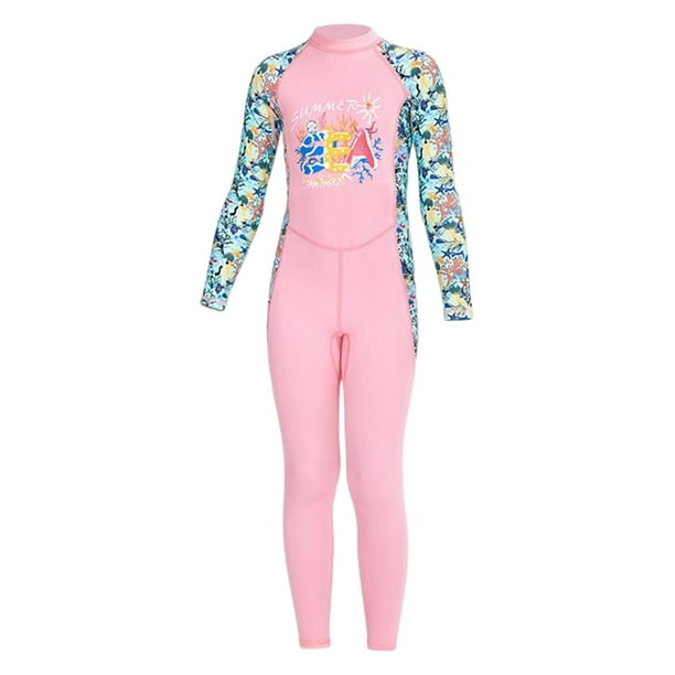Trajes de neopreno para niños, mono con cremallera en la espalda, traje de baño de verano de una pieza de manga larga, traje de baño húmedo Rosa M