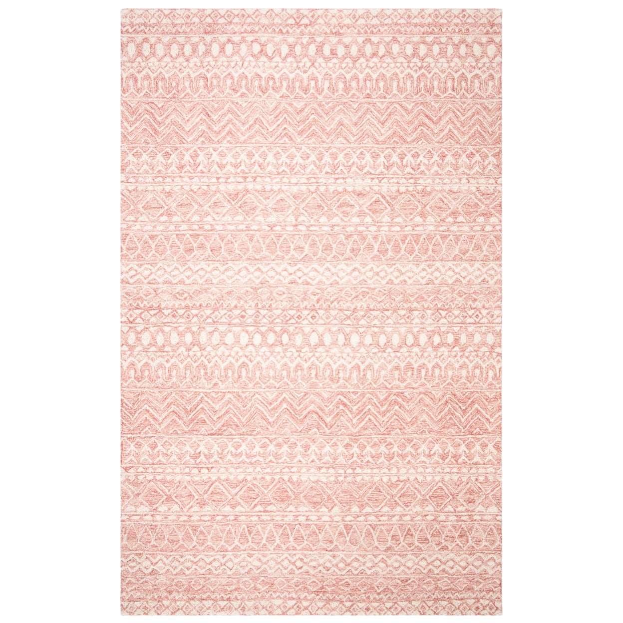 SAFAVIEH Micro-Loop Daithi Geometric Aztec Wool Area Rug, Pink/Ivory, 5' x 5' Round