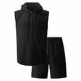 thumbnail image 4 of Gamivast Men's 2 Piece Hooded Tank Top Set Sleeveless Linen Texture Shirt and Shorts Breathable Summer Outfit for Beach Gym Workout Casual Vacation Attire, 4 of 7