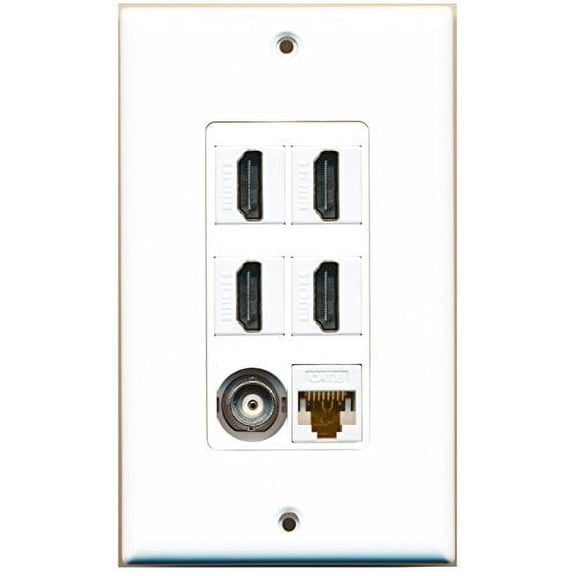 RiteAV - 4 Port HDMI 1 BNC 1 Cat6 Ethernet White Wall Plate Decorative