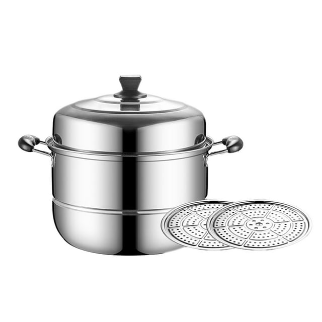 Olla de vapor de acero inoxidable de gran capacidad, olla para cocinar al vapor de 2 niveles para cocinar al vapor verduras y huevos