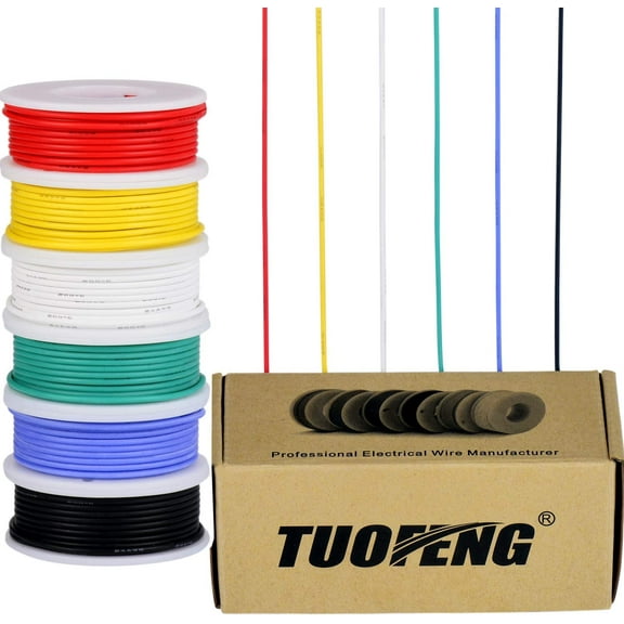 TUOFENG 22awg Silicone Wire Kit- 22 Gauge Flexible Silicone Wire- 6 Different Colored 26 Feet spools- Tinned Copper Wire 600V Electronic Hook up Wire Kit