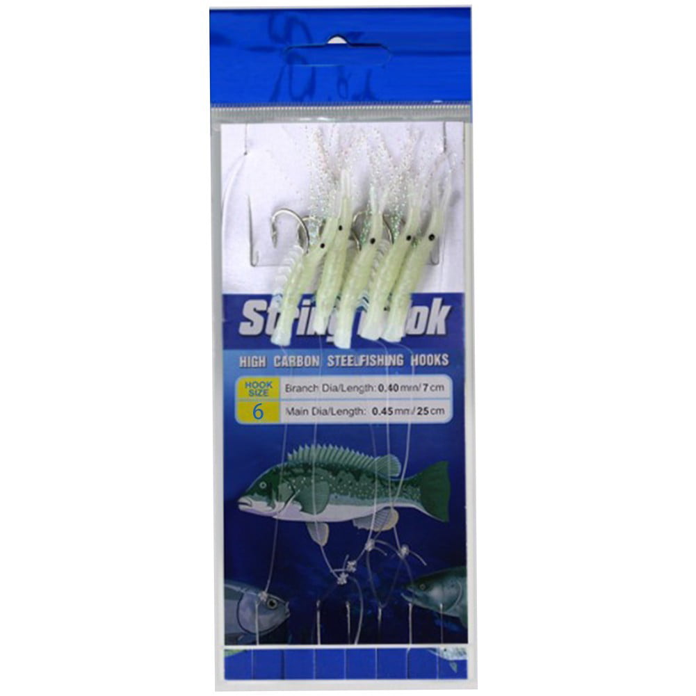 5 In 1 Soft Fishing Lure Bait Rigs Luminous Shrimp Fish Head String Hook  Sets 