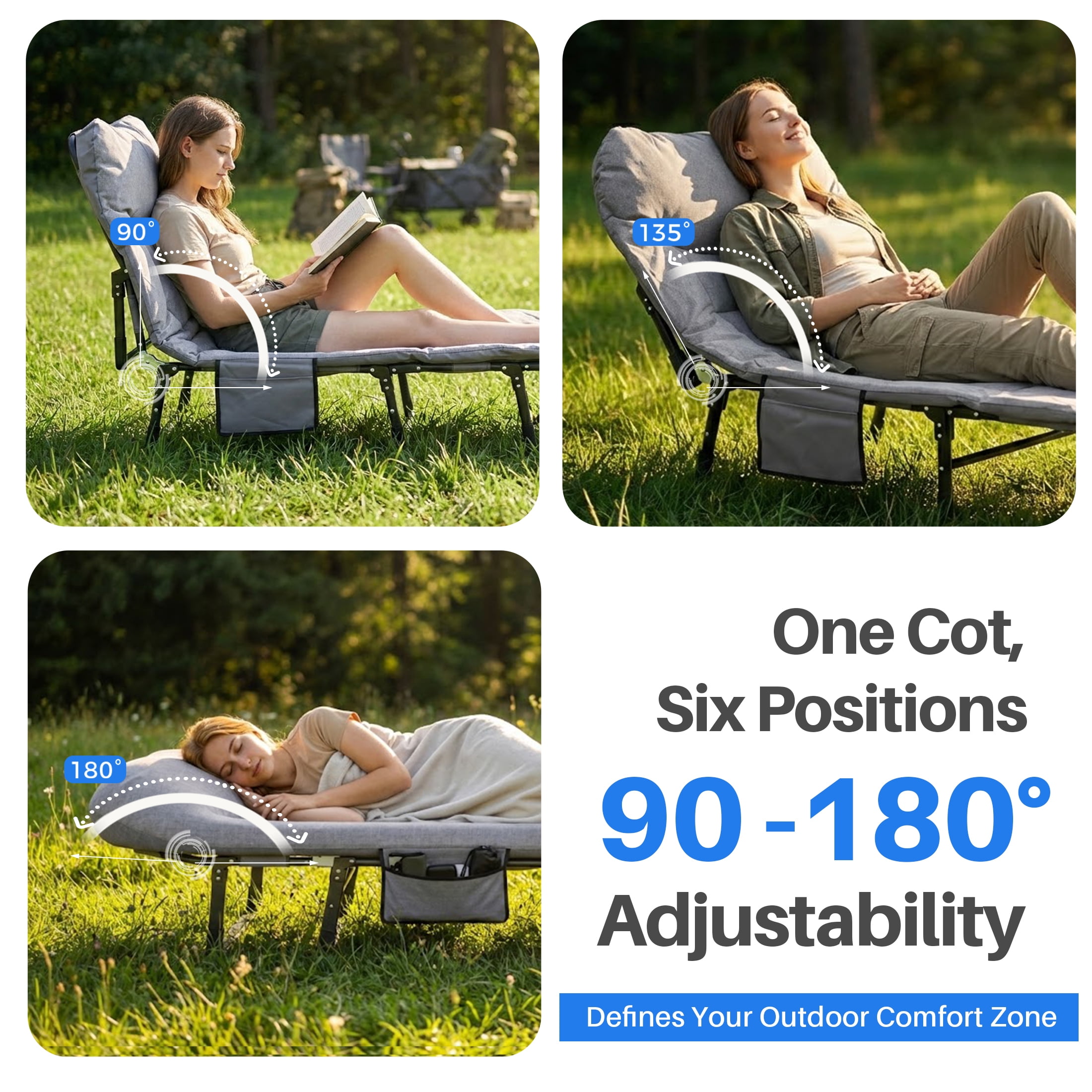 JIOABL Folding Camping Cot for Adults with Headrest & Mattress, 71 Inch Portable Sleeping Bed for Camping, Travel, Gray