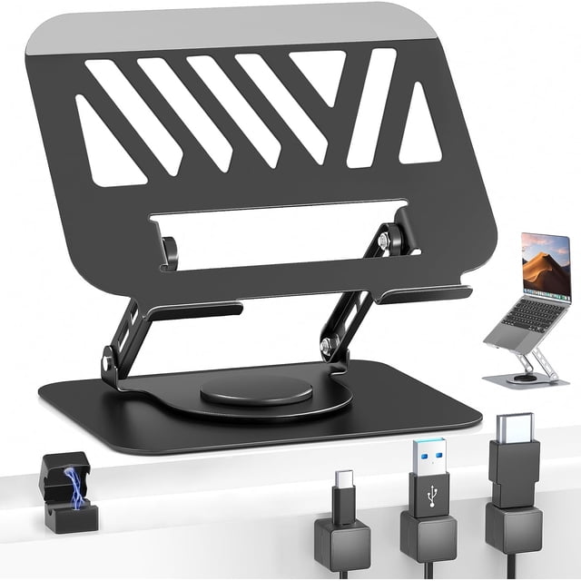 Soporte para Laptop, Base para Laptop Portátil Plegable Antideslizante Estable, Enfriadora para Laptop Stand con Base Giratoria y Altura Ajustable, PC/Tabletas, Negro