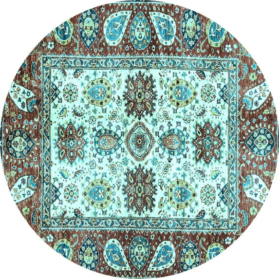 Ahgly Company Indoor Round Abstract Light Blue Modern Area Rugs, 3' Round
