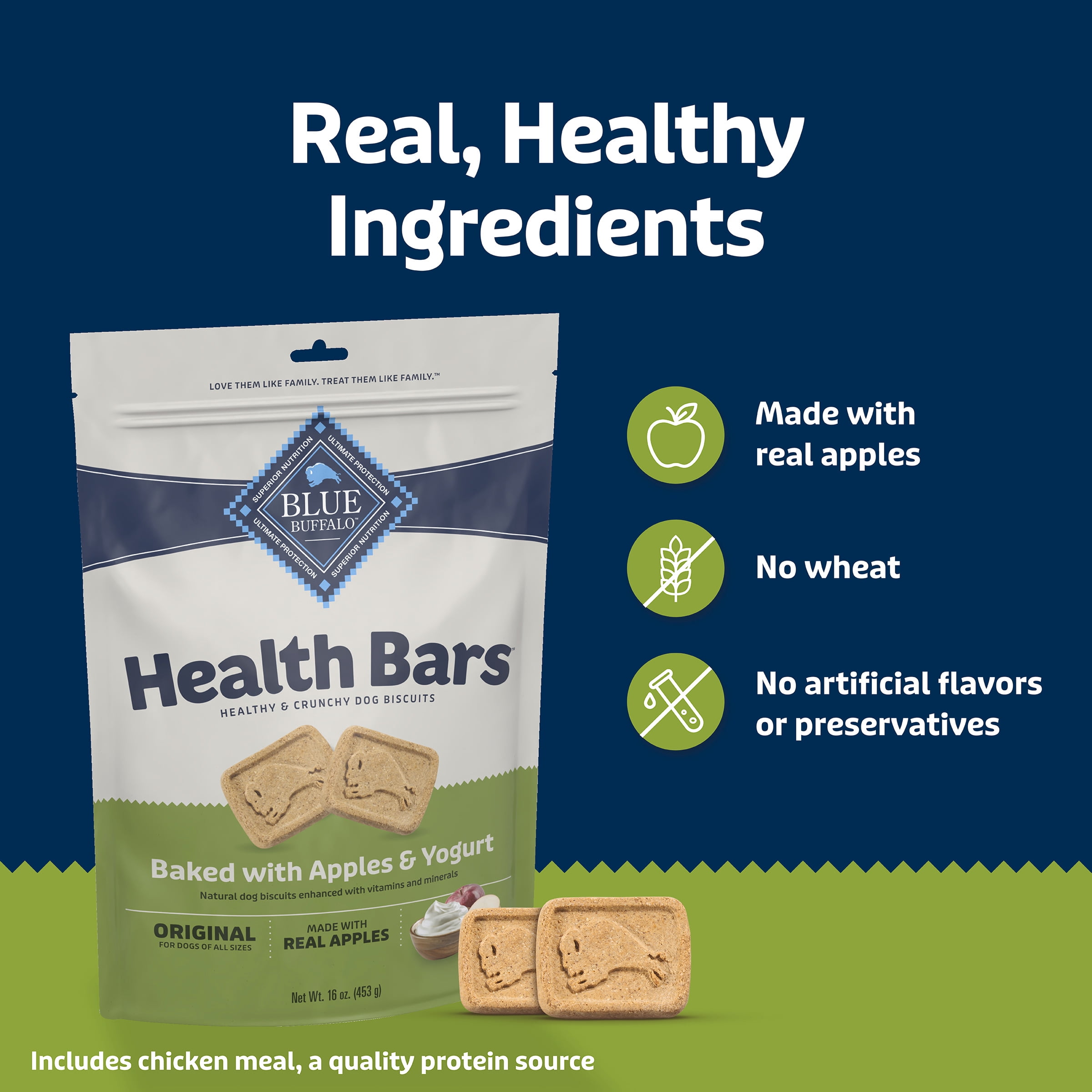 Blue Buffalo Health Bars Crunchy Dog Biscuits, Apples & Yogurt, 453g