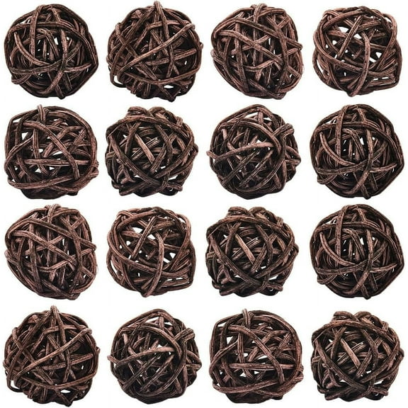 40Pcs Small Wicker Rattan Balls Decorative Centerpiece Bowl Filler 3mm Round Coconut Brown Bowls Orbs Vase Fillers Decor