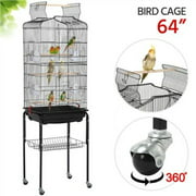 Angle View: 64'' Play Open Top Small Parrot Cockatiel Conure Parakeet Bird Cage with Stand