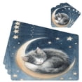 thumbnail image 4 of Square Leather Placemat Set One SizeX2 Heat-Resistant Washable Kitchen Table Decorations Sleeping Cat, 4 of 8