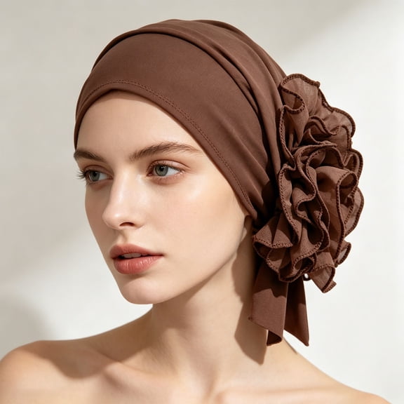 Xunmmm Women Ruffled Turban Head Wrap Soft Stretchy Pre Tied Head Scarf Elegant Decorative Head Cover Cap For Daily Wear Sleeping Coffee,One Size