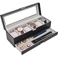thumbnail image 1 of ProCase Caja para Reloj de 6 Ranuras, Estuche Organizador de Relojes de 2 Pisos con Tapa Vidrio Anti-polvo Almacenaje Guardarrelojes para Hombres y Mujeres (Negro), 1 of 15