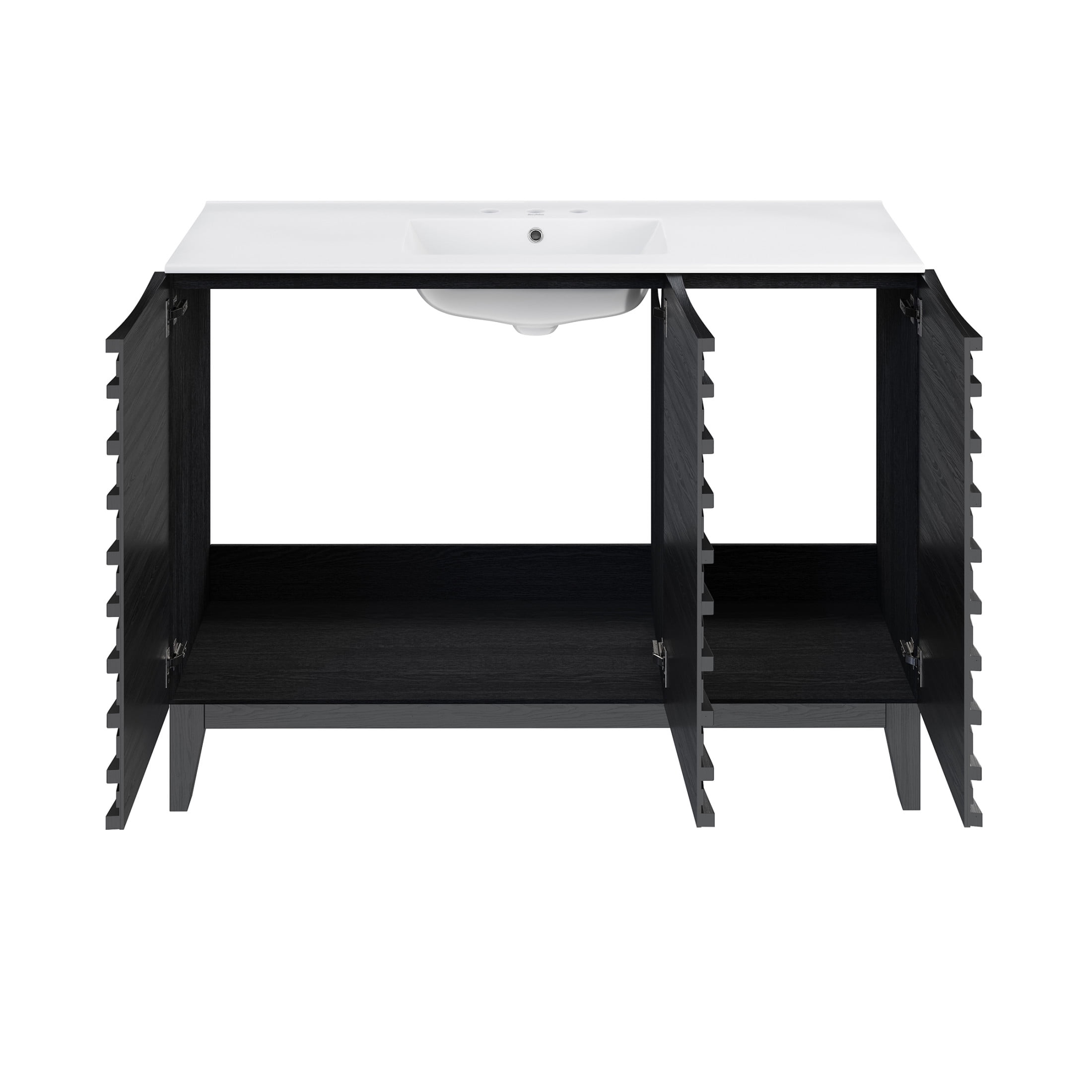 Cascade 48 in. Black Oak Bathroom Vanity With White, 3-Hole Ceramic Sink Top