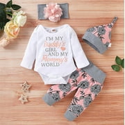 BULLPIANO Infant Baby Girl Romper Pants Headband Hat Clothes Outfit Set 0-3 Months