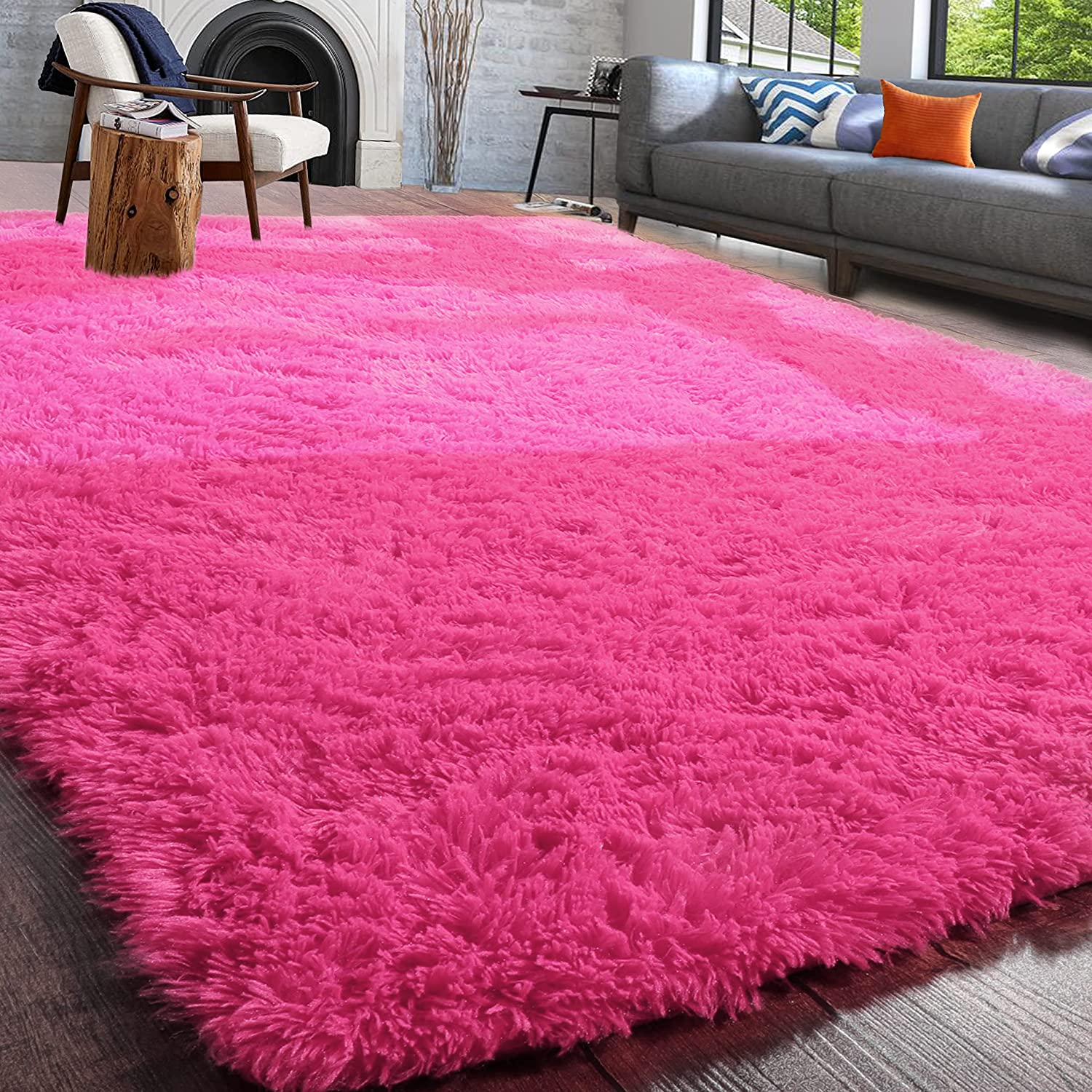 SHY Hot Pink Fluffy Shag Area Rugs for Bedroom 5x7,Soft Fuzzy Shaggy