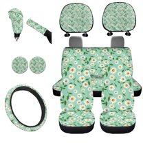 Uorisanigo White Daisy Print Automotive Front and Rear Cushion Covers Steering Wheel Cover Pillowcase for Cars Water Coaster Gear Lever Cover Hand Brake Cover Washable 11 Sets