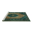 thumbnail image 2 of Ahgly Company Machine Washable Indoor Square Medallion Turquoise Blue Traditional Area Rugs, 5' Square, 2 of 4