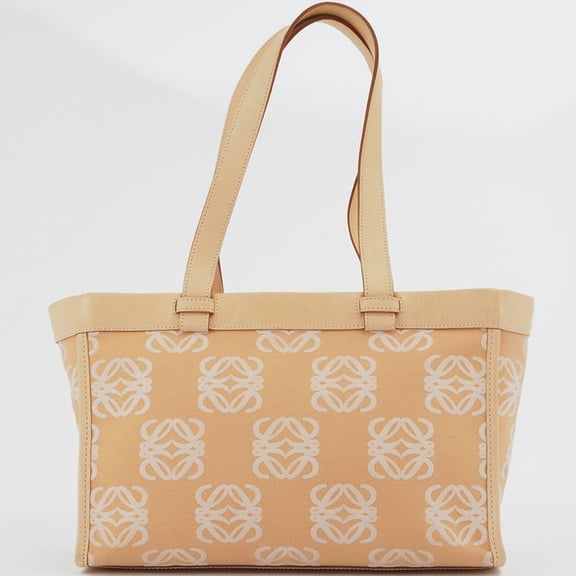 Pre-Owned LOEWE Anagram Canvas Tote Handbag Beige Women's Leather