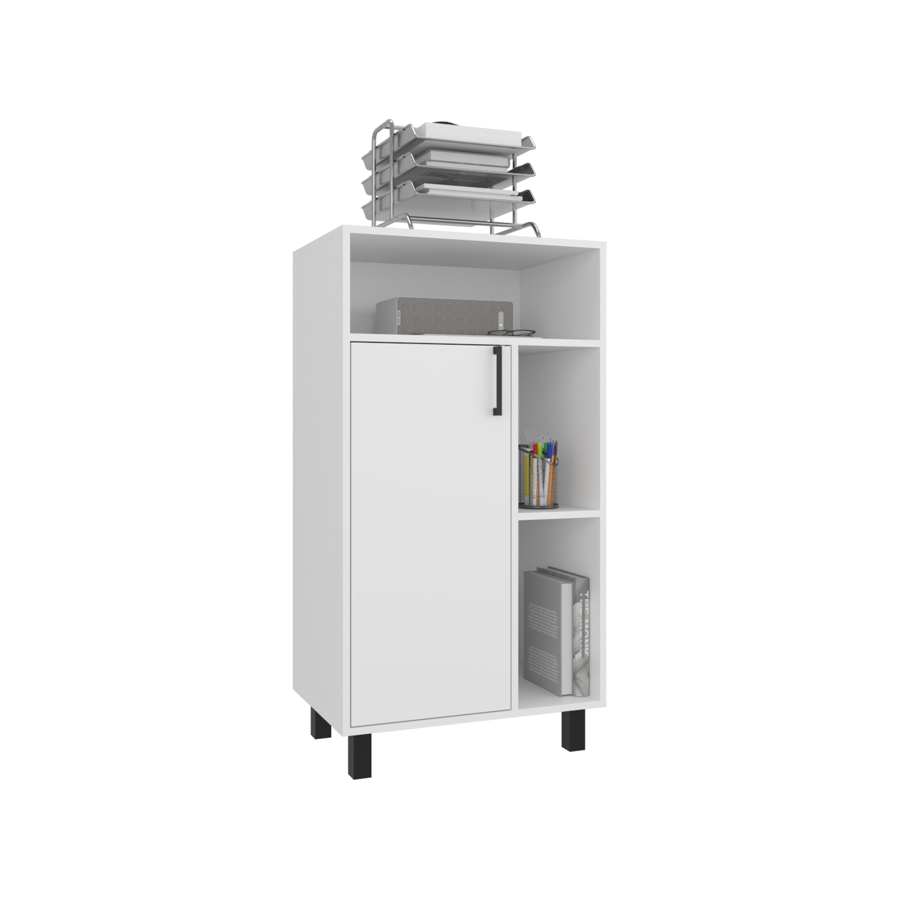 Base Cabinet, 1 Door, 3 Shelves, 4 Legs, White