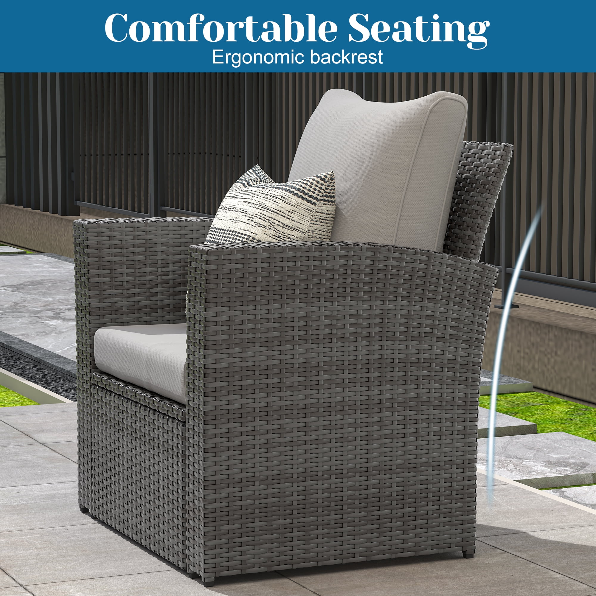 Heynemo 4 Pcs Outdoor Patio Furniture Set, Wicker Sectional Sofa Set with Coffee Table,Gray