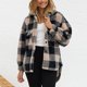 thumbnail image 1 of Chaqueta de manga larga para mujer chaqueta de piel sintética a cuadros abrigo holgado y cálido traje diario, 1 of 8