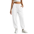 thumbnail image 5 of Women's Solid Jogger Pants Elastic Waist Adjustable Drawstring Loose Athletic Long Trousers with Pockets, Soft Casual Sport Bottoms for Workout, Daily Walking and Loungewear White, 5 of 7