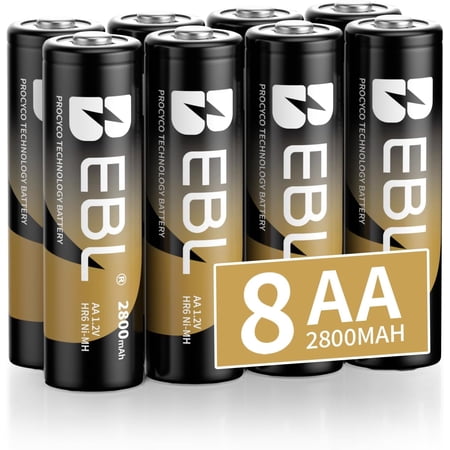 Gold Pro Rechargeable AA Batteries 8 Pack, 1.2V 2800mAh NIMH Battery Upgraded High Capacity Precharged Long-Lasting Double A