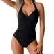 thumbnail image 5 of Traje de Baño de Color Sólido de las Mujeres, Conservador Plisado una Pieza con Cuello Halter para la Playa Y la Piscina, Secado Rápido Traje de Baño de Verano, 5 of 9