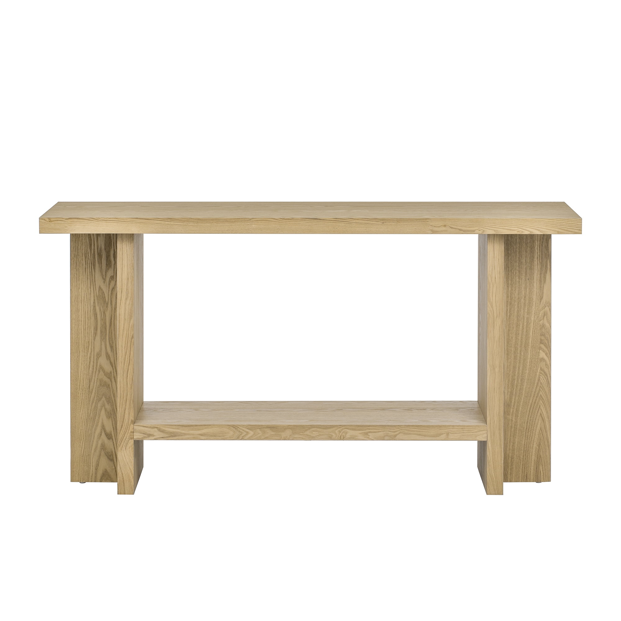 Euroco 60" Long Console Table, Retro Wood Entryway Table with T Shaped Legs and Bottom Storage Shelf, Sofa Table for Living Room, Entrance,Hallway, Foyer,Natural