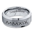 thumbnail image 2 of Tungsten Congrats Grad Class Of 2019 Roman Numerals Engraved Band Ring 8mm Men Women Comfort Fit Gray Step Bevel Edge Brushed Polished, 2 of 4