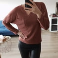 thumbnail image 3 of Gvmfive Women Solid Front Pocket V-Neck Long Sleeve T-Shirt Baggy Casual Tops, M, 3 of 4