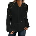 thumbnail image 3 of VEKDONE Womens Trendy Hoodies Lace Patchwork Hollow Out Textured Hooded Sweatshirt Casual Drawstring Pullover, 3 of 7