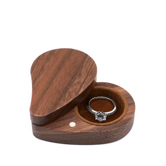 Wooden Ring Box,Engagement Ring Holder,Wedding Ring box for Proposal, Ring Storage Box,Heart Shaped Jewelry Box Storage Case for Wedding, Proposal, Engagement