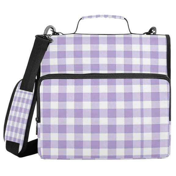 Water-Resistant 3-Ring Binder Organizer with Multiple Pockets Zipper Binder Bag for Office Purple and White Plaid