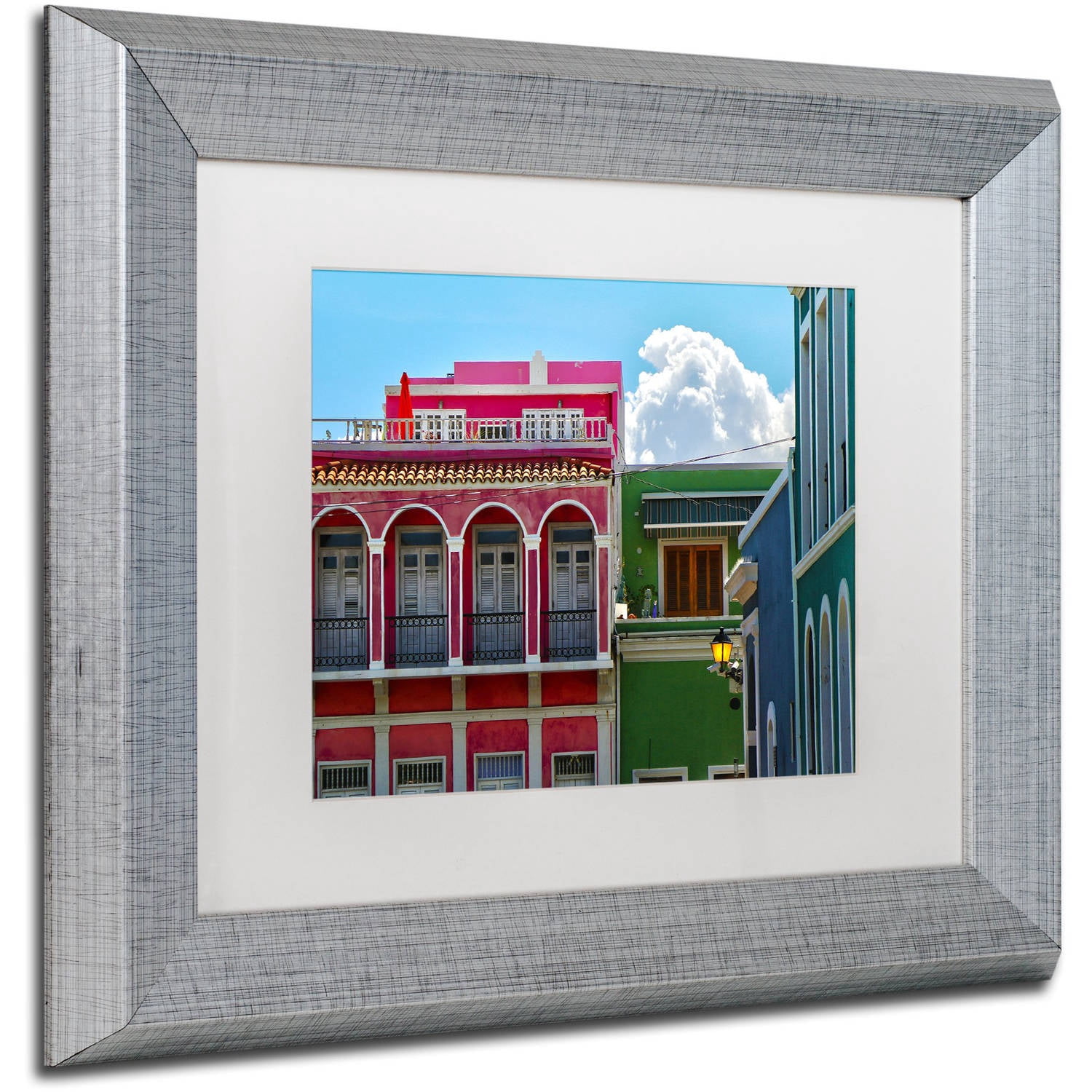 Trademark Fine Art "Old San Juan 10" Canvas Art by CATeyes, White Matte, Silver Frame
