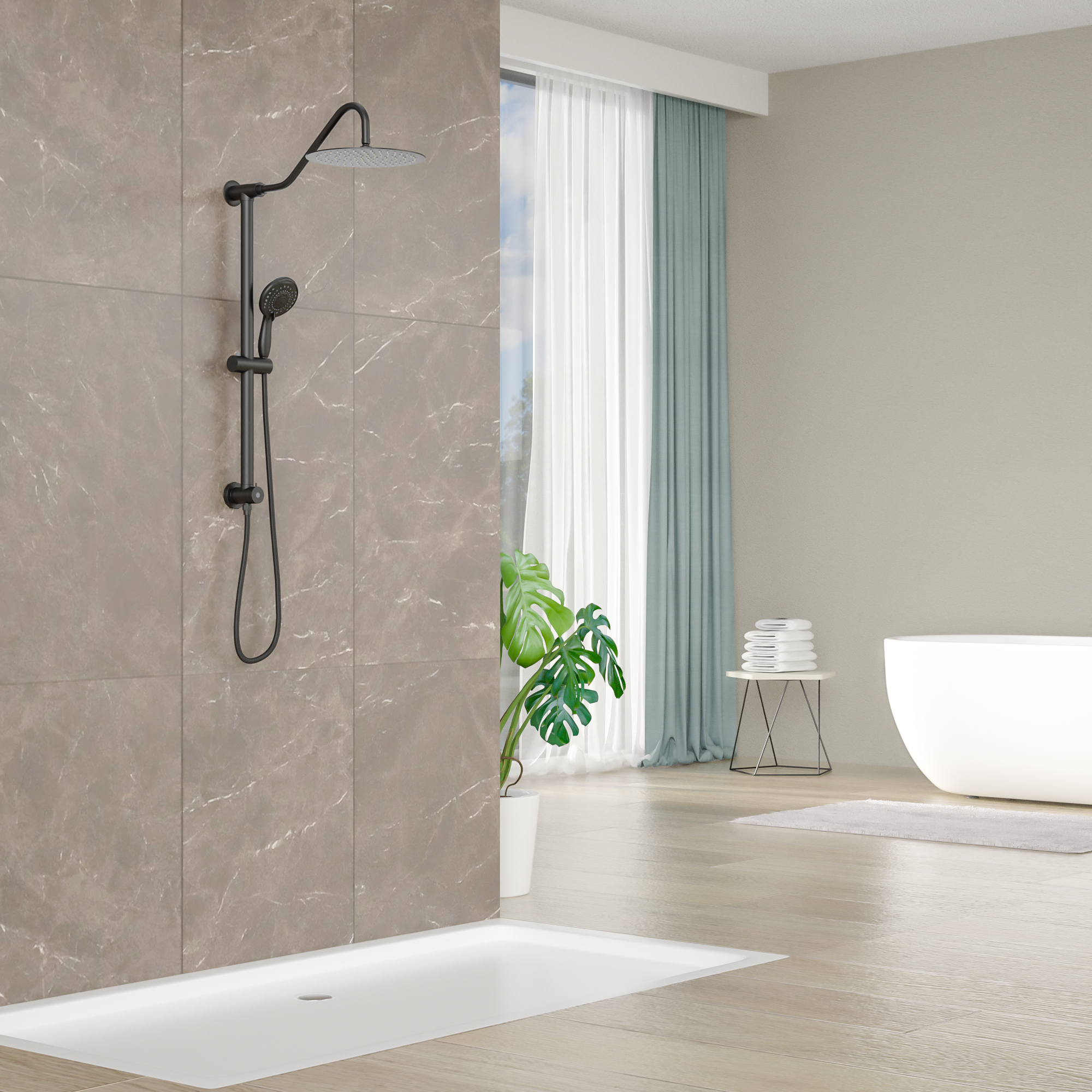 Logmey 10"Rain Shower System Black with Handheld Shower Head 5-Setting Stainless Steel