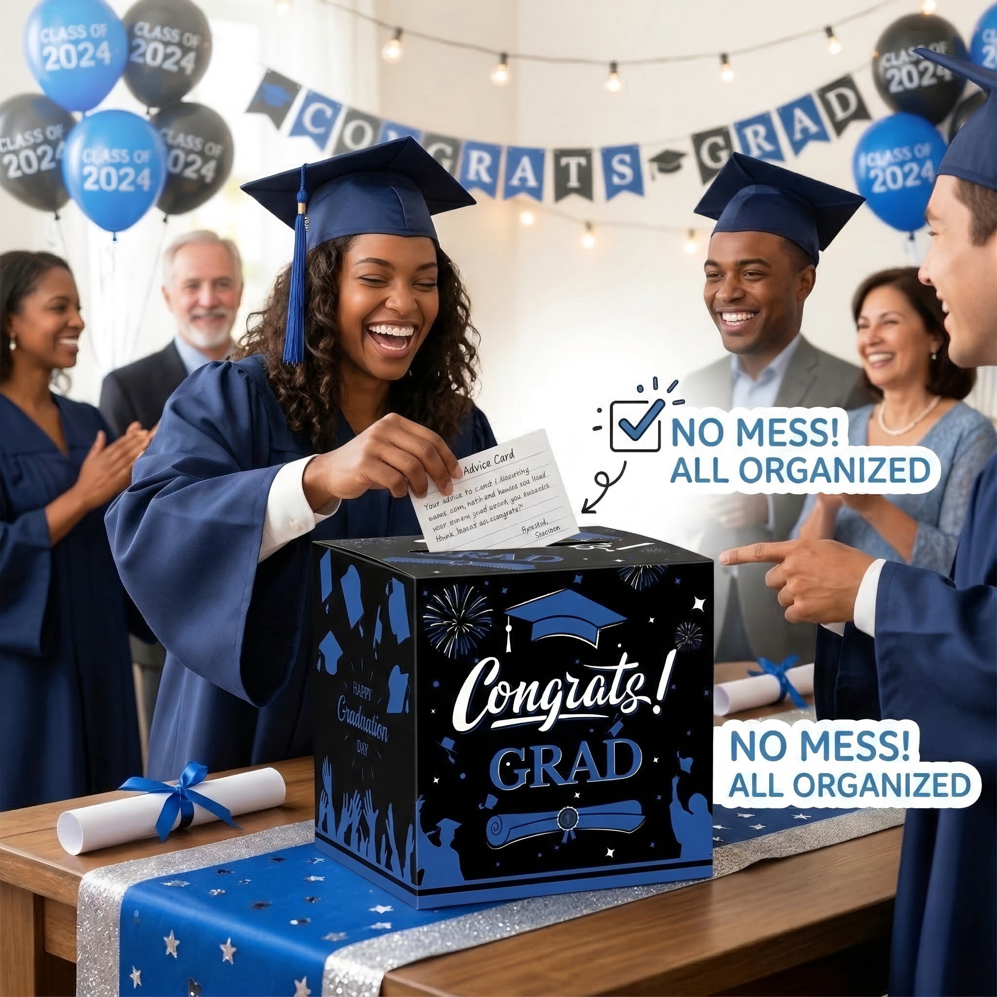 Blue Graduation Card Box, Folding Money and Greeting Stationery for Ceremony, 1 Count