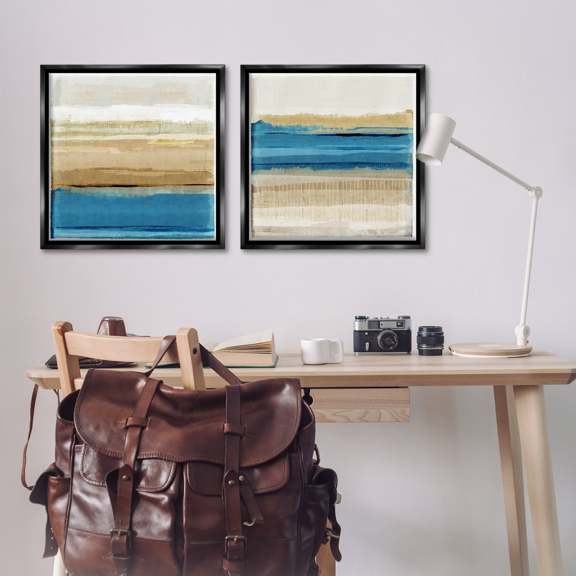 Stupell Industries Blue Gold Daze Striped Abstract Abstract Painting Black Floater Framed Canvas Art Print Wall Art, 25 x 25, Set of 2
