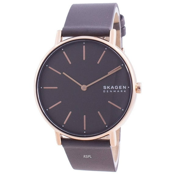 Skagen Signatur Grey Dial Charcoal Leather Strap Quartz SKW2794 Women's Watch