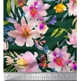 thumbnail image 1 of Soimoi Green polyester Crepe Fabric Leaves & Floral Print Fabric by Yard 52 Inch Wide, 1 of 1