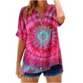 thumbnail image 2 of JTZGDY Linen Shirts for Women Casual Short Sleeve Tie Dye Gradient Color Print Button Down V Neck Graphic T-Shirts Trendy Bleached Beach Vacation Tees Tops Pink#03 XL, 2 of 5