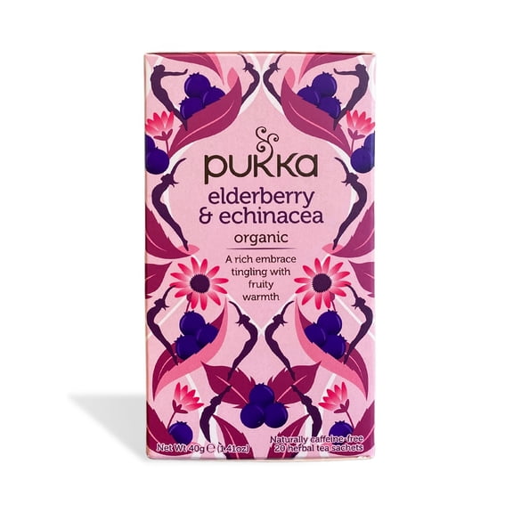 Pukka Organic Herbal Tea, Elderberry Echinacea, Caffeine-Free, Tea Bags 20 Count Box