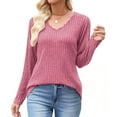 thumbnail image 5 of Womens Ribbed Knitted Fall Sweater, Long Sleeve Pullover for Women Fashion Loose Fit Solid Color Lace V Neck Sweaters, 5 of 6