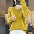 thumbnail image 4 of TKLPEHG Womens Long Sleeve Tops V Neck Knitted Sweaters Pullover Lightweight Classic Solid Color Loose Fashion Casual Pullover (Yellow,M), 4 of 5